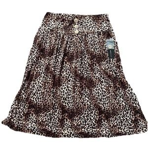 NWT Robert Louis Brown Leopard Print A-Line Midi Pull-On Skirt Size M Flowy